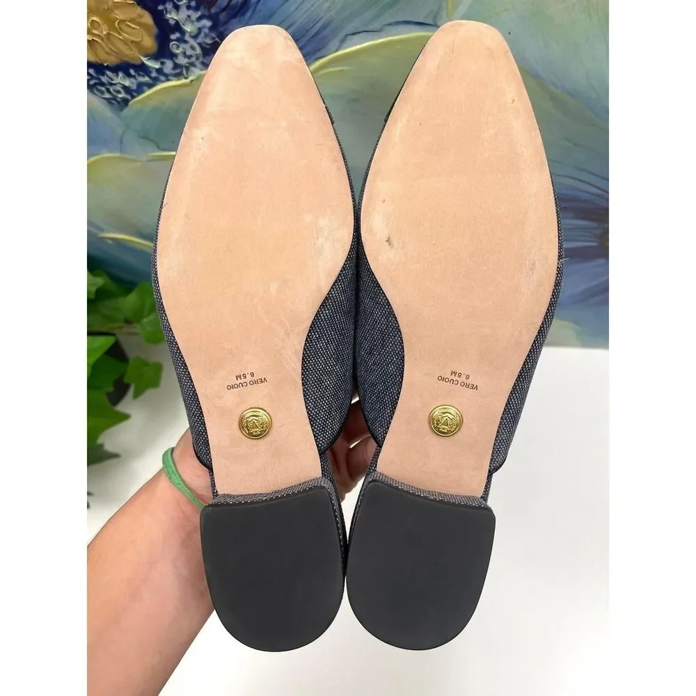 New Veronica Beard Cecile Denim Cap-Toe Mule In Denim Blue/Black 6.5